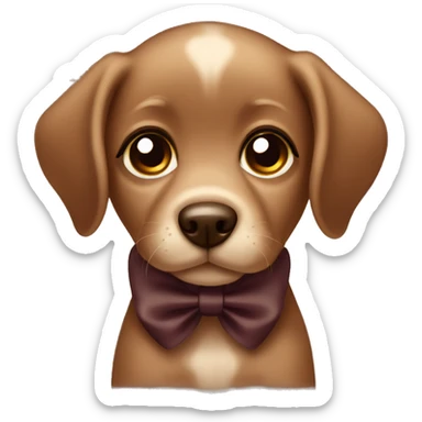 Mocha brown puppy with big eyes and a dark brown bow sticker