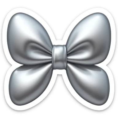 A cute bow emoji made of polished silver chrome, smooth rounded loops, glossy metallic surface, soft mirror reflections, subtle highlights, minimal and adorable proportions, iOS emoji style, centered composition, clean white background, soft studio lighting, no text, no outline, ultra high quality sticker