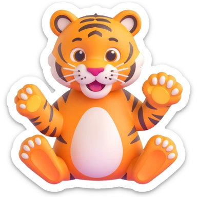 tiger with raised paw, 3D emoji style, soft shading, lively and expressive, suitable for app icon sticker