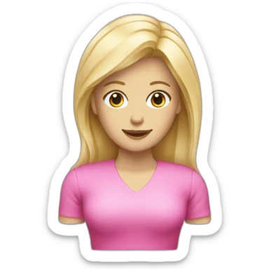 a blond woman with a pink computer sticker