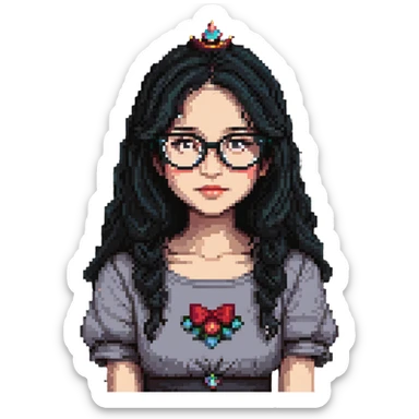 white baddie pretty girl with black hair and glasses, prettier, more like a Disney princess sticker