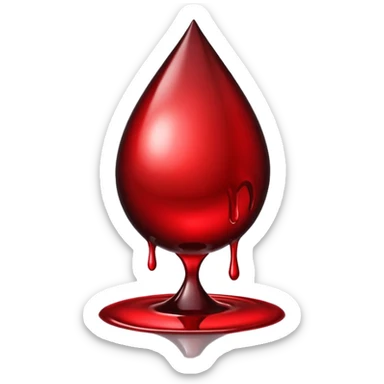 single blood drop emoji sculpted from dark liquid metal, glossy surface, dramatic reflections, futuristic minimal 3D style, isolated on white sticker