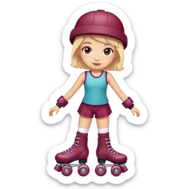 Cute girl with burgundy rollerskates sticker