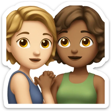 Two brown haired girls kissing, one with short hair, both white skin sticker