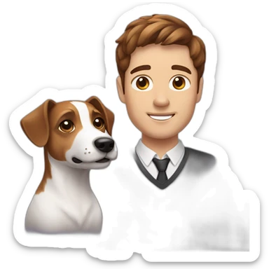 Man with brown hair with jack russell terrier dog sticker