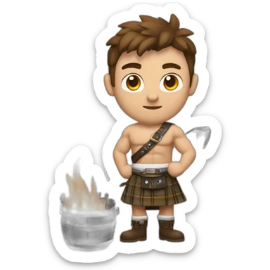 monty starting a fire wearing a kilt flexed muscle bicep brown haired sticker