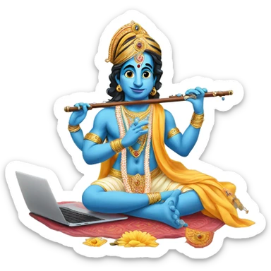 Lord Krishna with laptop and flute sticker