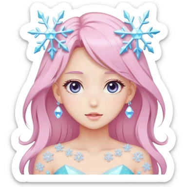 Gorgeous Beautiful Anime-Pastel-Lady with crystals and snowflakes and glitters aesthetic sticker