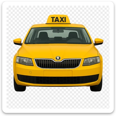 Show the yellow taxi from the front, with a visible face, no background. Remove the background to isolate the subject. sticker