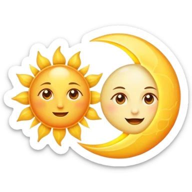 a really bright sun and a moon who shines because of it. the sun is bigger and the moon bright too sticker