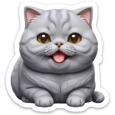 Cinematic Cute Chubby Grey Scottish Fold Cat Portrait Emoji, Adorable folded ears framing its round face, head tilted playfully and yawning, round and plump body with sleek soft grey fur and subtle blue undertones, Simplified yet adorable features, highly detailed, glowing with a warm, friendly glow, high shine, curious yet calm, stylized with a touch of whimsy, bright and endearing, soft glowing outline, capturing the essence of a mischievous yet loving and lazy kitty with those signature folded ears, so cute it feels like it could stretch out of the screen and cuddle! sticker