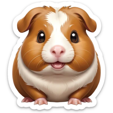 Cinematic Comical Brown and White Banded Guinea Pig Portrait Emoji, Head tilted dramatically with an exaggeratedly amused expression, featuring a striking coat with bold brown and white banding, wide, expressive dark eyes filled with playful disbelief, Simplified yet hilariously expressive features, highly detailed, glowing with a slightly sassy glow, high shine, dramatic yet playful, stylized with an air of cheeky mischief, bright and endearing, soft glowing outline, capturing the essence of a spirited and over-the-top guinea pig, so meme-worthy it feels like it could side-eye its way into internet fame instantly! sticker