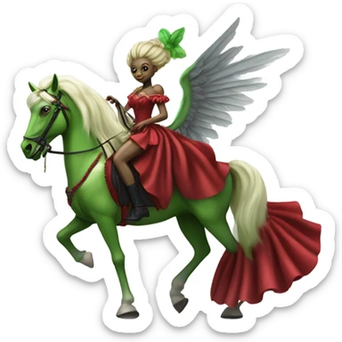 "galora green blonde alien woman" in red Victorian elegant dress, full body, rides winged horse

 sticker
