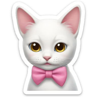 White cat with pink bow sticker