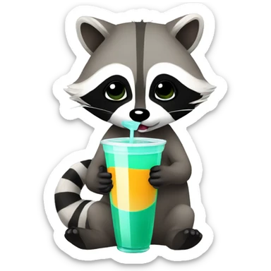 Raccoon drinking boba sticker