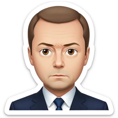 Dmitry Medvedev, round face, smooth finish, lifelike facial features, serious expression, bright background sticker