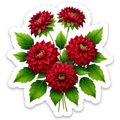 big bouquet Red Dahlia, luxuriant, stem, leaf sticker