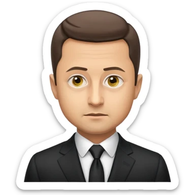 realistic iPhone emoji style portrait of Volodymyr Zelensky, Ukrainian president, with recognizable facial features, formal suit, serious expression sticker