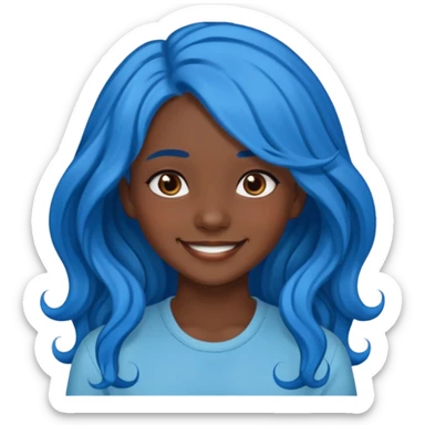 blue haired dark skinned girl with long wavy hair, smiling emoji sticker
