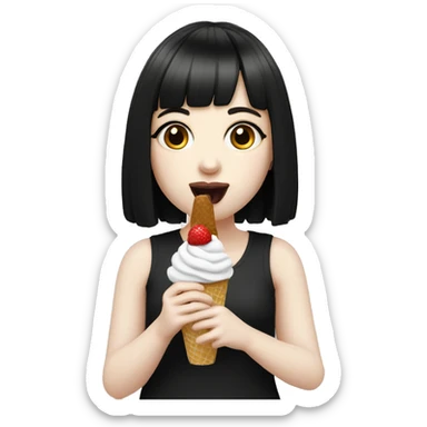 Portrait cute Girl pale skin with black  bangs eating icecream  sticker