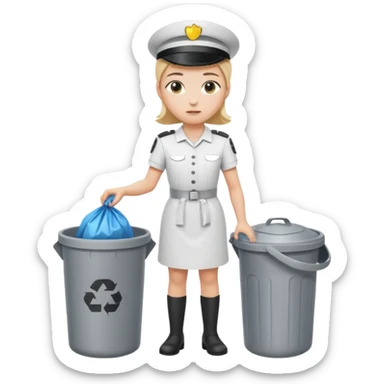 full body white housekeeper putting trash bag in the trash can sticker