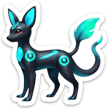 Shiny Aural Iridescent Fluorescent Bioluminescent Umbreon-Amaura-Salandit-Fakémon-fusion (full body) sticker
