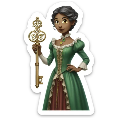 an elf woman login holding a big key in Victorian dress,  full body  sticker