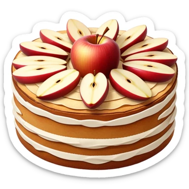 cinematic-realistic-apfelkuchen-cake-emoji,-depicted-as-a-classic-cake-with-cinnamon-and-thinly sliced apples on the top a few neatly spread out-rendered-with-soft-textures-and-warm,-inviting-lighting. sticker