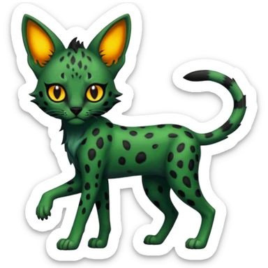 Eldritch green-fiery Dark-deep-blackish-Greenish Zombie-serval, full body sticker