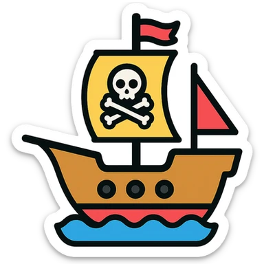 pirate ship, color icon style, clean lines, simple shapes, suitable for app icon, no text sticker