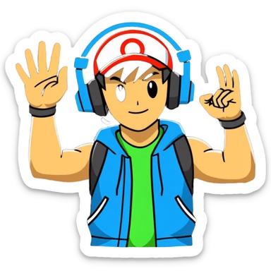 Hot handsomeb muscular 6ft tall ash ketchum being a  dj and his music is on fire while face to face with a dude sticker