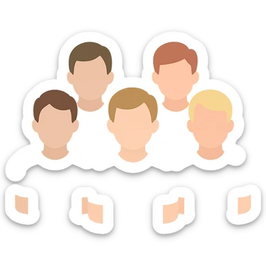 group of 6 men, all with white skin tone, all wearing white shirts, standing together sticker