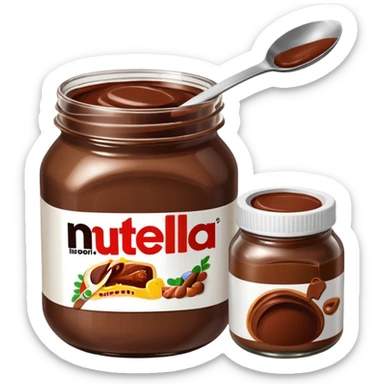 Nutella with a spoon. The glas of Nutella is almost empty  sticker