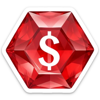 Red crystal with a $ drawn in the center of the crystal. sticker