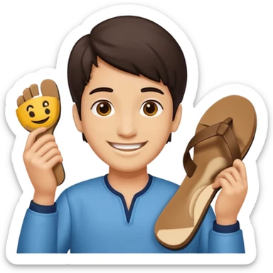 Smile, holding a chappal, emoji sticker