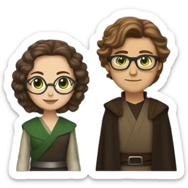 anakin with glasses and padme with green eyes, wavy hair sticker