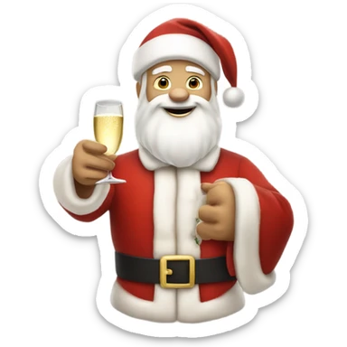 A white Santa with a glass of champagne sticker
