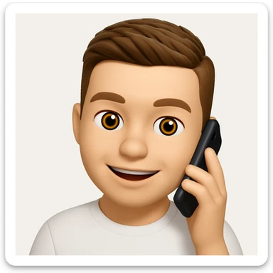 Based on these photos, make an emoji with facial features preserved, a man in a white t-shirt, talking on the phone sticker