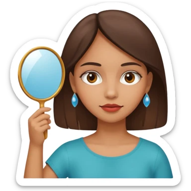 latin girl looking at herself with a hand mirror sticker