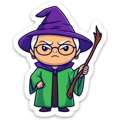 Upset Professor McGonagall with glasses, witch hat, green robes, looking stern and disapproving sticker
