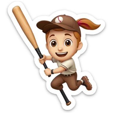 Baseball bat character with expressive eyes and a smile, jumping with excitement sticker