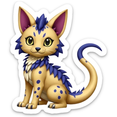 Egyptian furry cute realistic with black rosette-splotches, scaley Bastet-Liepard-Noibat-Gatomon-Garchomp-Digimon-Fakémon-Pokémon-creature (full body) sticker