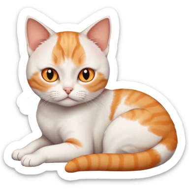 full body frowning tiny short hair ginger and white cat with orange eyes lying down sticker