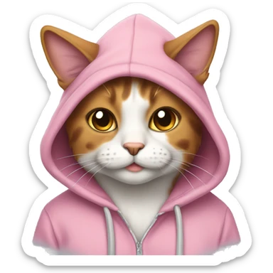 calico cat wearing a pink hoodie sticker
