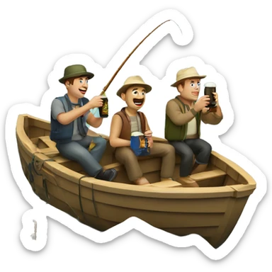 Two guys fishing in a boat with beer and a guide sticker