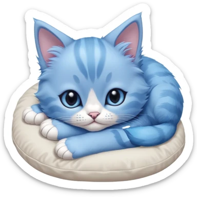 Close-up of a beautiful blue kitten's face with oversized paws resting on a pillow. The bottom of the pillow is cropped, and it's only partially visible. Minimalist design with very few details, focusing on the kitten's cute expression and large paws sticker