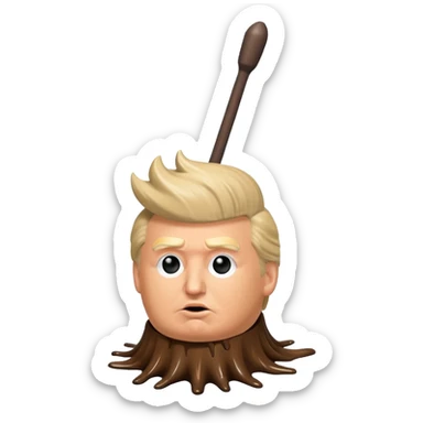 a donald trump shaped toilet brush with shit stains sticker