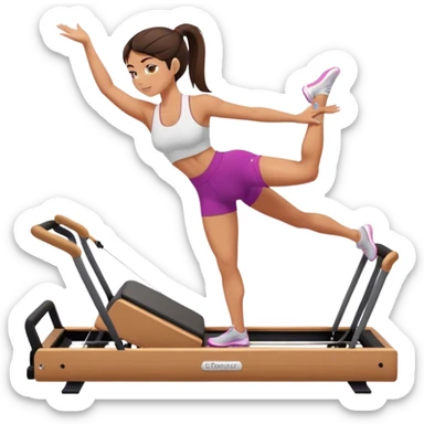 brunette in short, doing reformer pilates sticker