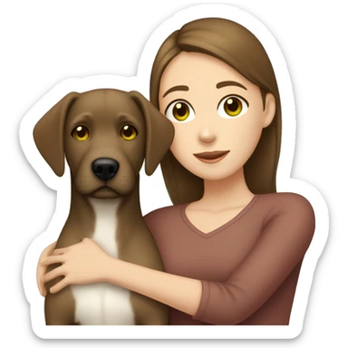 brown haired girl with browny green eyes hugging a brown and white girl Labrador  sticker