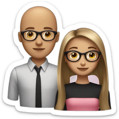 girl with bro2n long straight hair and black round glasses and bald boy sticker